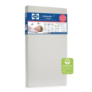 Sealy Baby Butterfly Breathable Knit 2 Stage Waterproof Crib Mattress plus Toddler Bed Fit, Washable Easy Clean Zip Off Cover, GREENGUARD Gold Certified, Safety & Quality Tested, Made in USA, 52″X28″(Brushed Zip Knit)