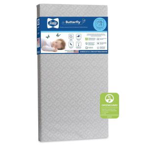 Sealy Baby Butterfly Crib Mattress plus Toddler Bed Fit, Premium American Foam, Washable Easy to Clean Zip Off Cover, GREENGUARD Gold Certified, Safety & Quality Tested, Made in USA, 52″X28″(Gray Avalon)