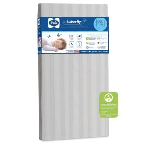 Sealy Baby Butterfly Crib Mattress plus Toddler Bed Fit, Premium American Foam, Washable Easy to Clean Zip Off Cover, GREENGUARD Gold Certified, Safety & Quality Tested, Made in USA, 52″X28″(White Stripe)