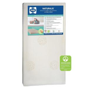 Sealy Baby Naturalis Breathable Hybrid 2 Stage Waterproof Crib Mattress plus Toddler Bed Fit, Natural Cotton, Non Toxic, GREENGUARD Gold Certified, Safety & Quality Tested, Made in USA, 52″X28″(Mattress)