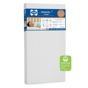 Sealy Butterfly 2-Stage Dual Firm Antibacterial Foam Baby Crib Mattress & Toddler Bed Mattress, Hypoallergenic Waterproof Memory Foam Crib Mattress, GREENGUARD GOLD Certified,Made in USA,52″x28″,White(Antibacterial White)