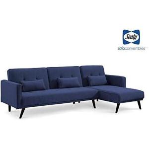 Sealy Jenna Modern Upholstered L-Shaped Convertible Sectional in Blue