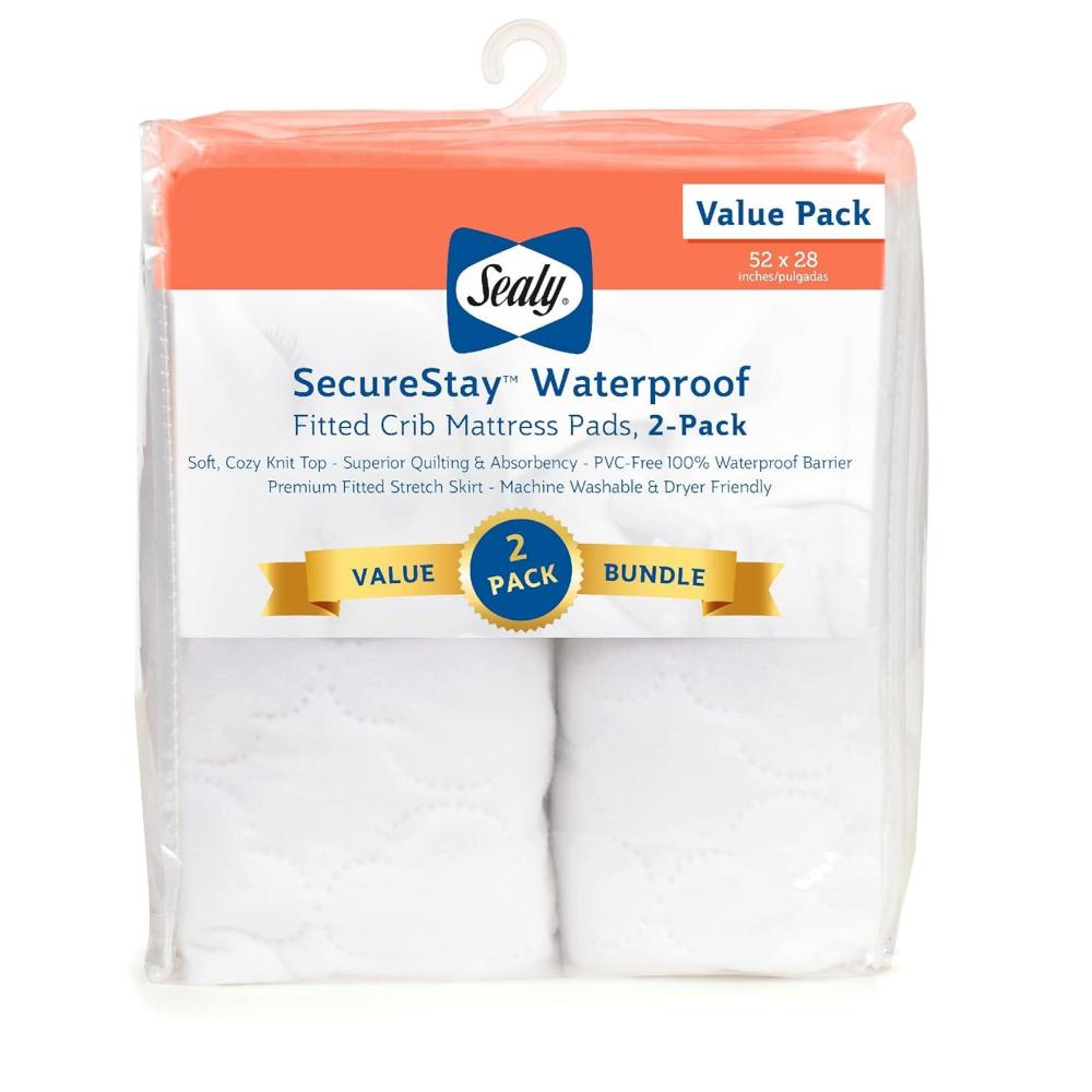 image:imageSealy Baby SecureStay 2Pack Fitted Waterproof Infant Crib Mattress Protector Pad and Toddler Bed Cover Durable and Comfortable Topper Machine Washable and Dryer Friendly 52 x 28 White