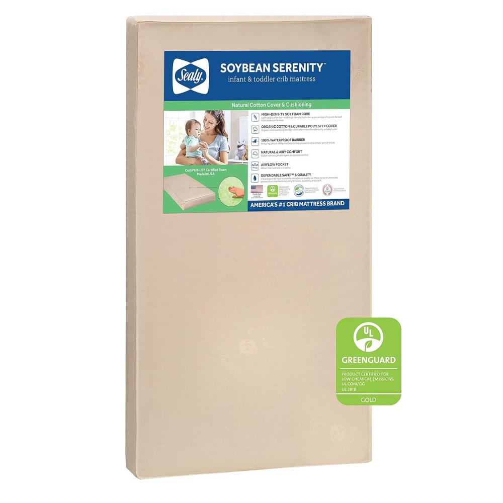 image:imageSealy Baby Soybean Serenity Breathable 2 Stage Waterproof Crib Mattress plus Toddler Bed Fit Organic Cotton Soy Enhanced Foam GREENGUARD Gold Certified Safety amp Quality Tested Made in USA 52X28